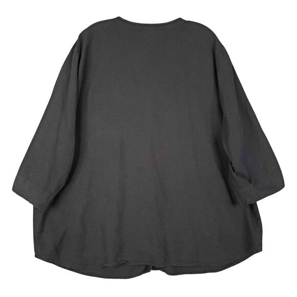 Hot Cotton Shirt Button Up Solid Black Women’s Plus Size 3X Blouse Boxy - Picture 3 of 7